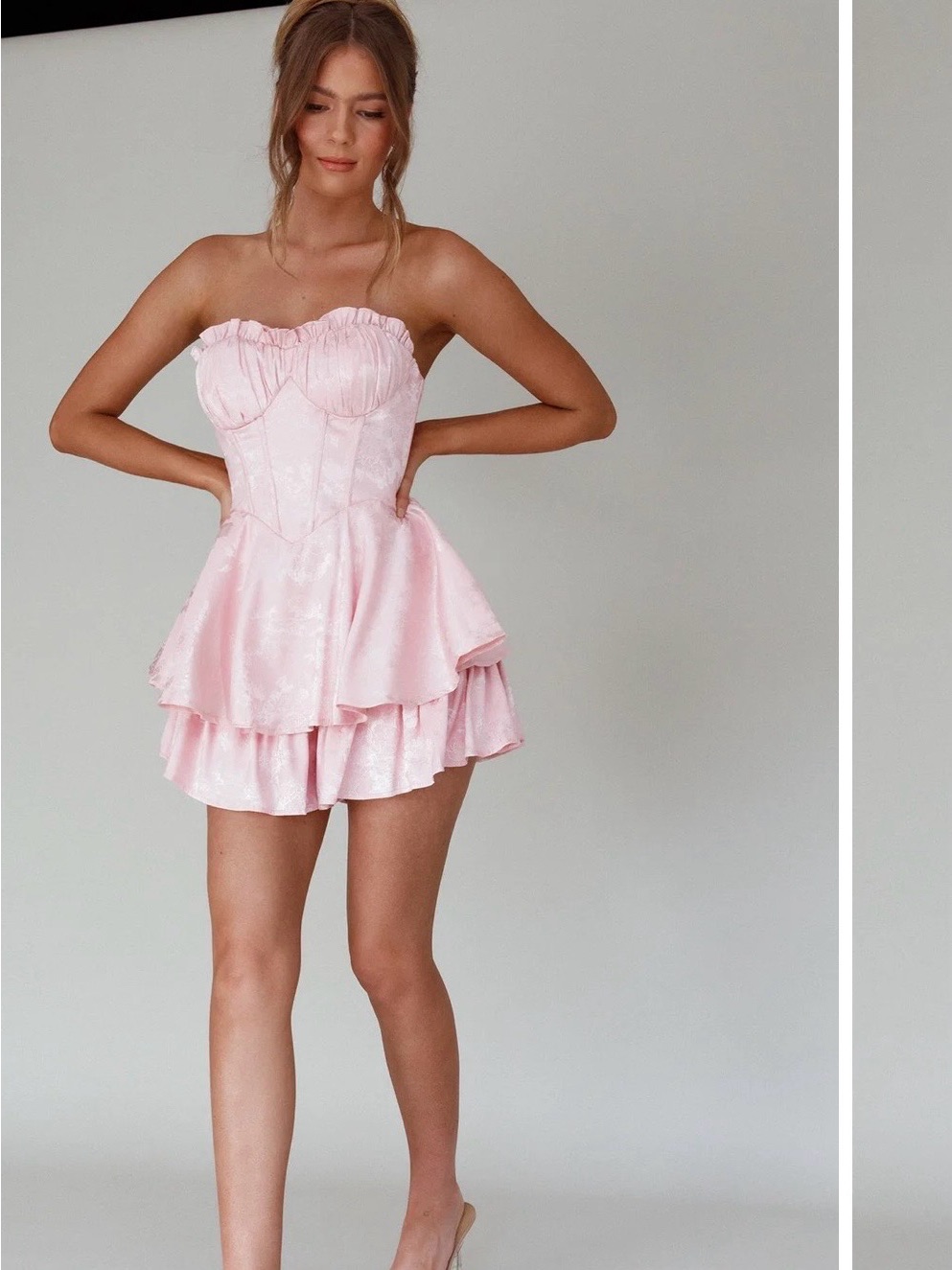 Selfie Leslie Strapless Pink Ruffle Corset Mini Dress